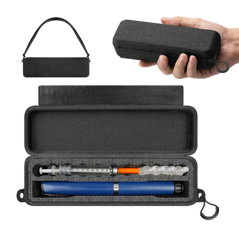 Overt Premium Hard Shell Organizer for Insulin Pen, Vials and Needle, Compact Insulin Carrying Bag for Fridge Storage and Daily Trips - Black