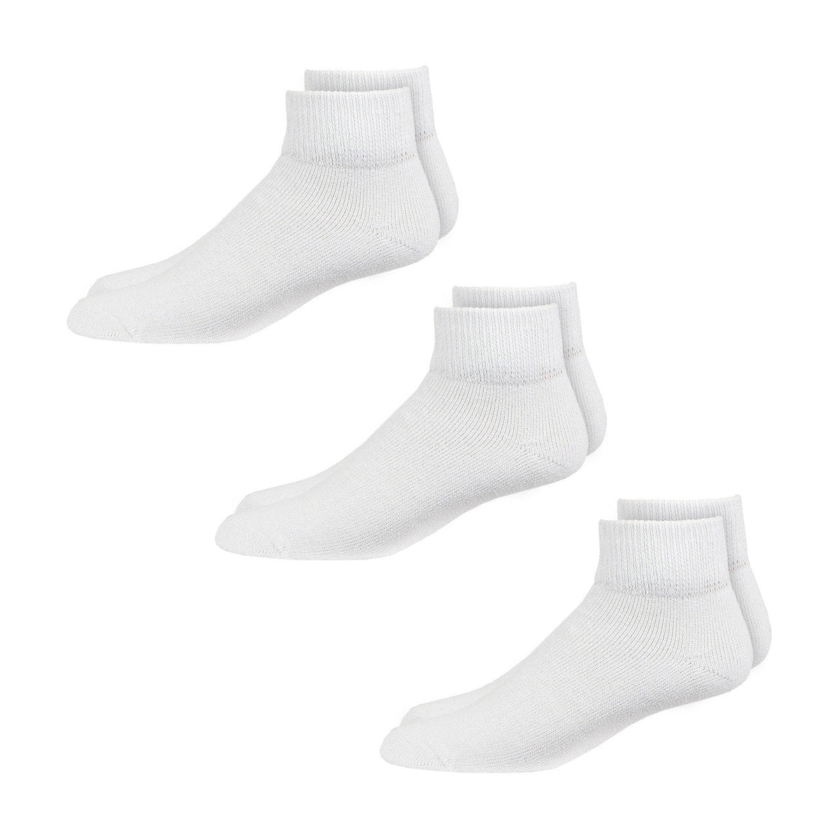 Overt Diabetic Cotton Blend Ankle Socks for Optimal Circulatory Flow, White 3 Pair Size 9 - 11 By Curative Diagnostics