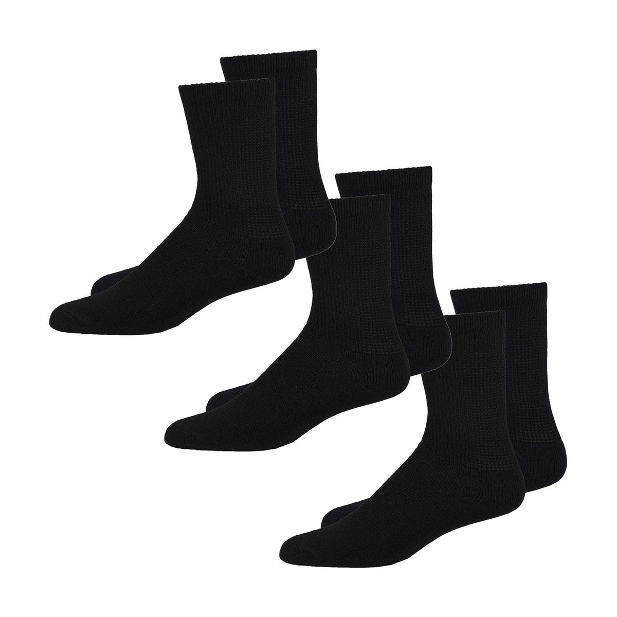 Overt Diabetic Cotton Blend Crew Socks for Optimal Circulatory Flow, Black 3 Pairs - Curative Diagnostics