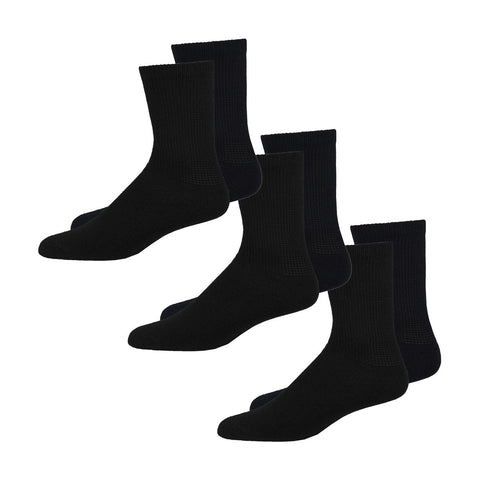 Overt Diabetic Cotton Blend Crew Socks for Optimal Circulatory Flow, Black 3 Pairs - Curative Diagnostics