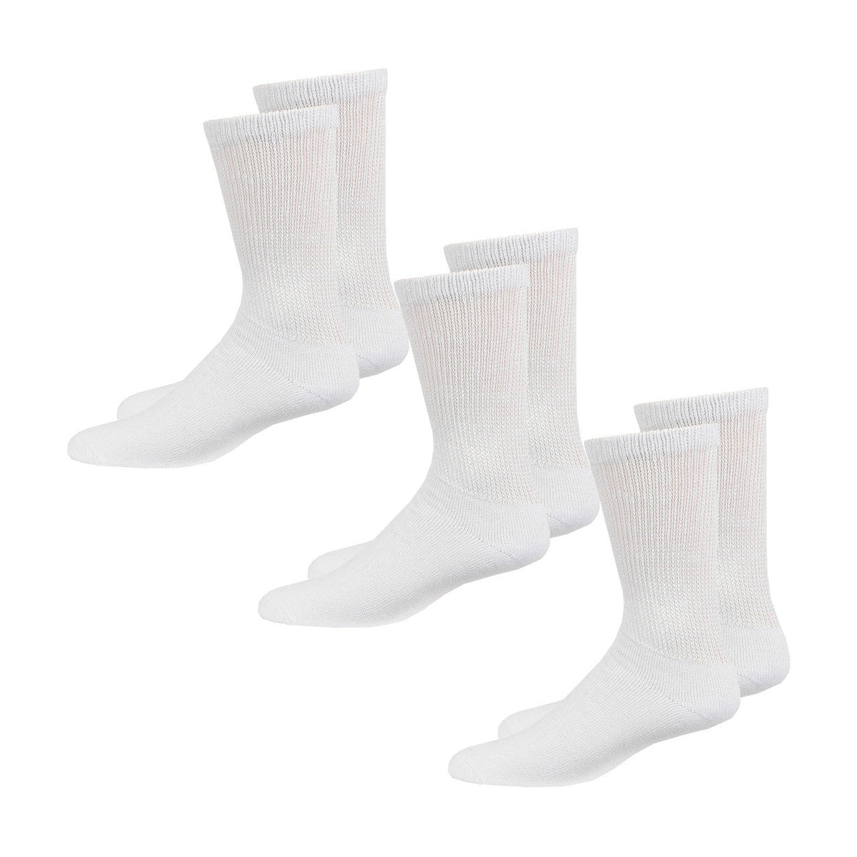 Overt Diabetic Cotton Blend Crew Socks for Optimal Circulatory Flow, White 3 Pair Size 9 - 11 By Curative Diagnostics