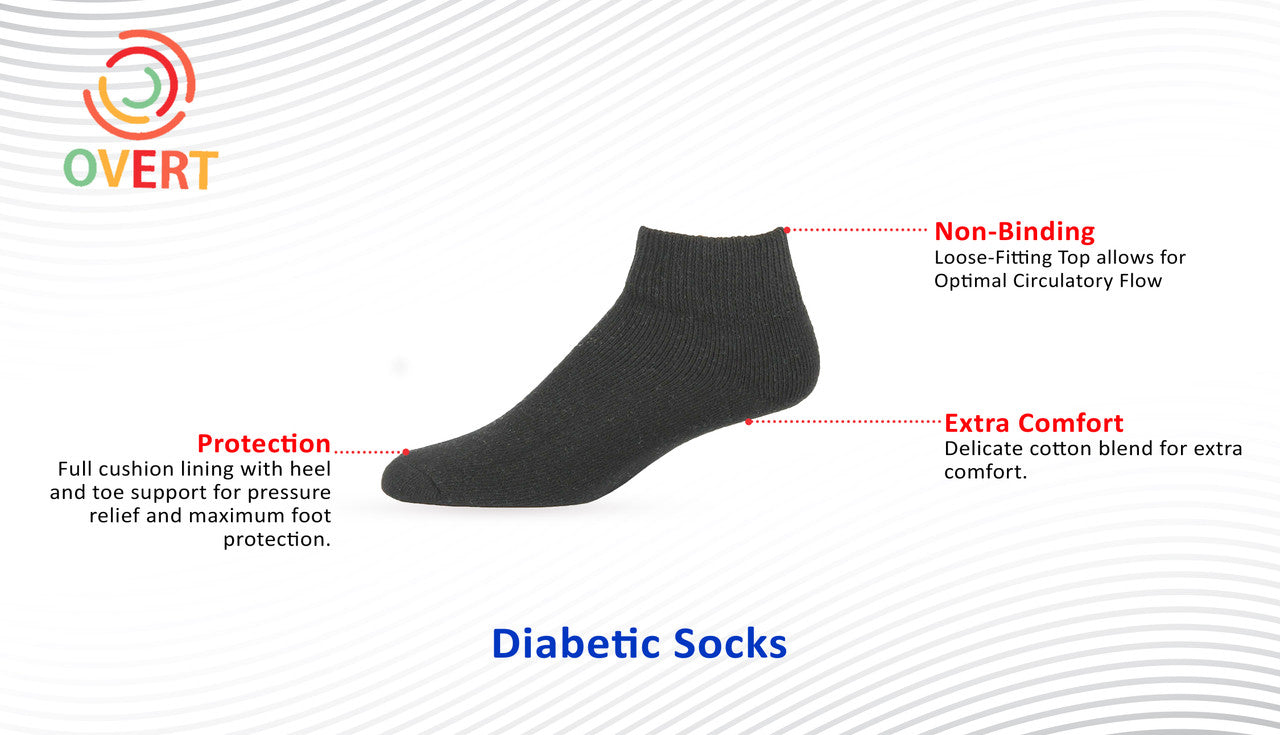 Overt Diabetic Cotton Blend Ankle Socks for Optimal Circulatory Flow, White 3 Pairs - Size 10-13 By Curative Diagnostics