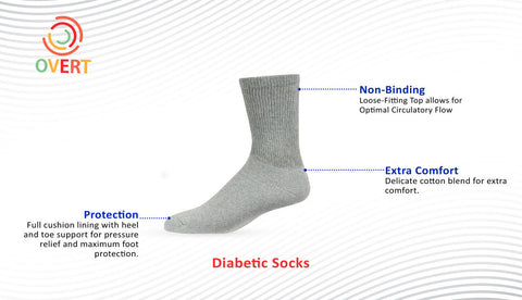 Overt Diabetic Cotton Blend Crew Socks for Optimal Circulatory Flow, Black 3 Pairs - Curative Diagnostics