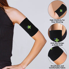 Overt Diabetic Sensor Armband - Fits All CGM Devices - Protects Continuous Glucose Monitor During Exercise - Replaces Adhesive Patches - Water Resistant & Sweatproof - Kids & Adults - Black Medium Band [4 pack] By Curative Diagnostics