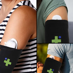 Overt Diabetic Sensor Armband - Fits All CGM Devices - Protects Continuous Glucose Monitor During Exercise - Replaces Adhesive Patches - Water Resistant & Sweatproof - Kids & Adults - Black Medium Band [4 pack] By Curative Diagnostics