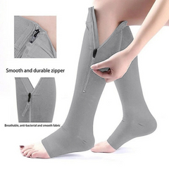 Overt Compression Zipper Socks - Knee High Zip, Open Toe & Solid Color Socks for Leg Support & Pain Relief - Gray