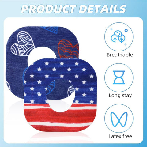 Overt Dexcom G7 & Stelo CGM Sensor Patch - American Flag Independence - 4th of July Patriotic Design [ 5 Pack ]