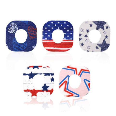 Overt Dexcom G7 & Stelo CGM Sensor Patch - American Flag Independence - 4th of July Patriotic Design [ 5 Pack ]