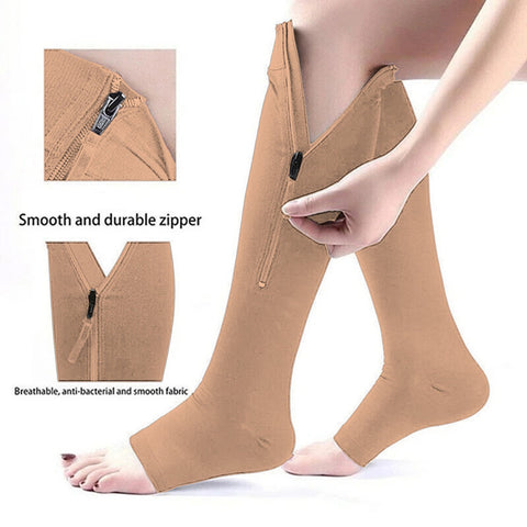 Overt Compression Zipper Socks - Knee High Zip, Open Toe & Solid Color Socks for Leg Support & Pain Relief