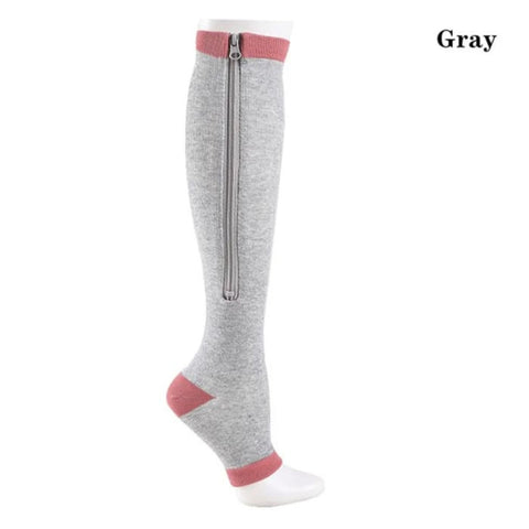 Overt Compression Zipper Socks - Knee High Zip, Open Toe & Solid Color Socks for Leg Support & Pain Relief