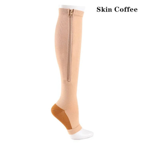 Overt Compression Zipper Socks - Knee High Zip, Open Toe & Solid Color Socks for Leg Support & Pain Relief
