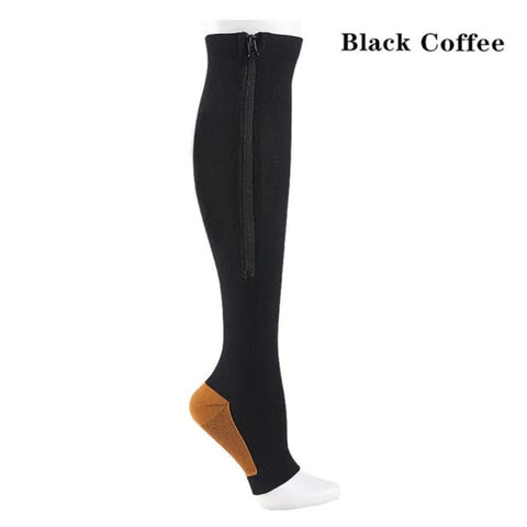Overt Compression Zipper Socks - Knee High Zip, Open Toe & Solid Color Socks for Leg Support & Pain Relief
