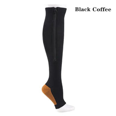 Overt Compression Zipper Socks - Knee High Zip, Open Toe & Solid Color Socks for Leg Support & Pain Relief - Black